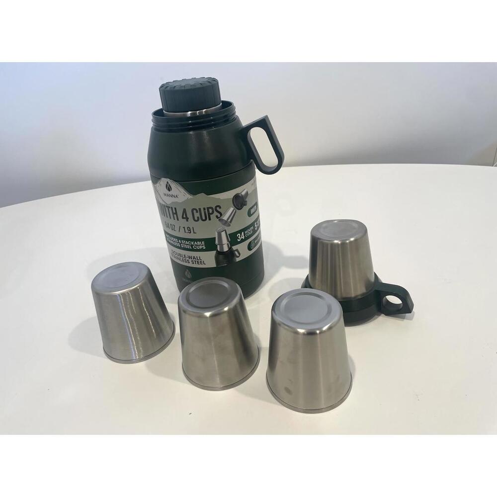 Manna 64 oz Jug with 4 Cups - Double Wall Insulated Thermos (NEW, small dent)